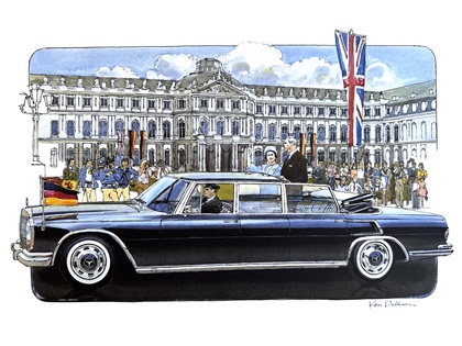 Mercedes-Benz 600 Pullman Limousine – Queen Elizabeth Visits Germany (1965): Illustrated by Ken Dallison