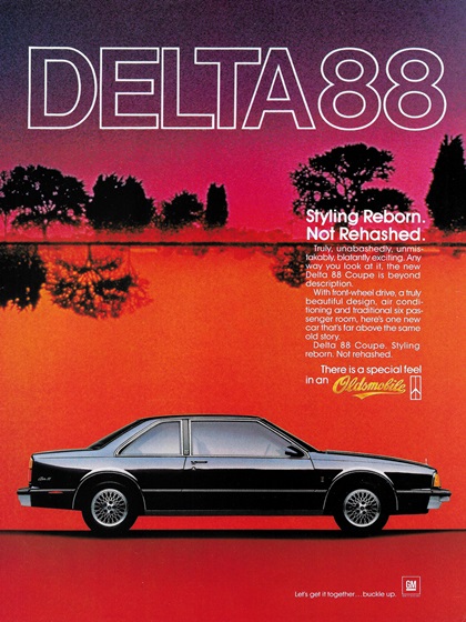 Oldsmobile Delta 88 Coupe Ad (March, 1986) – Styling Reborn. Not Rehashed.