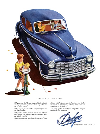 Dodge Four-Door Sedan Ad (October, 1947) – Mother of Invention