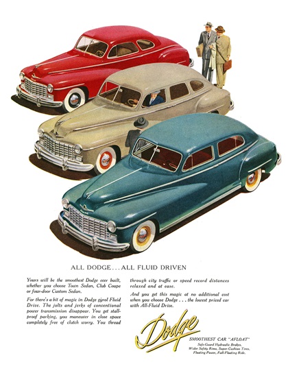 Dodge Club Coupe, Four-Door Custom Sedan and Town Sedan Ad (September, 1948) – All Dodge...All Fluid Driven