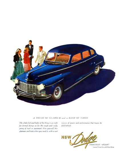 Dodge Four-Door Custom Sedan Ad (May, 1947) – A Touch of Glamour and a Dash of Taste