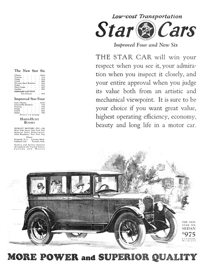 Star Six Sedan Ad (September, 1926)