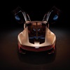 Birds-eye view of Cadillac Opulent Velocity concept vehicle with open butterfly doors.