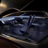 Interior view of Cadillac Opulent Velocity concept vehicle in Selene Metallic dark blue, featuring 2+2 seating configuration.