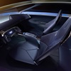 Interior of Opulent Velocity concept vehicle with Selene Metallic dark blue interior, Y-shape steering wheel and HUD screen.