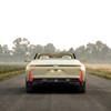 Rear view of Cadillac SOLLEI concept vehicle with Sunburst motif upper rear taillamp lit graphic