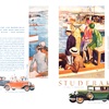 Studebaker Commander Victoria, Commander Regal Roadster and President Eight Brougham for Five Ad (May, 1929): The Yacht and Motor Boat Galleries at the Harvard-Yale Boat Races. New London - Illustrated by Harry Laverne Timmins