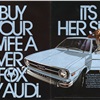 Audi Fox Ad (1973/74): Buy Your Wife a Silver Fox by Audi. It's Her Size.