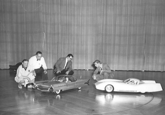 The 3/8ths models of La Tosca and Mexico in the Rotunda with the model makers.