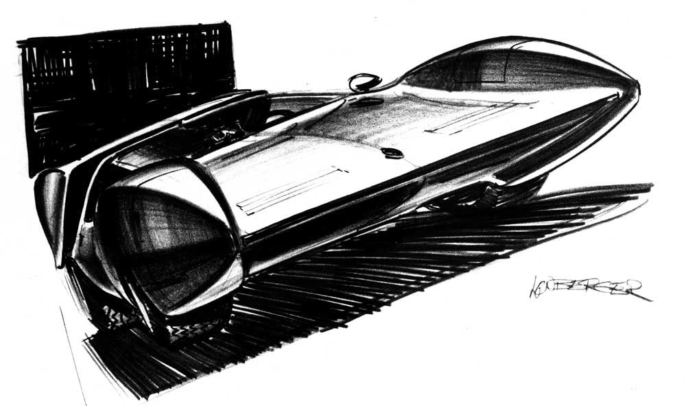 X1000 Corvair SuperGT Low Roof Aerodynamic Coupe race car - Roy Lonberger - Original sketch