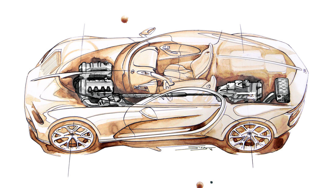 Bugatti Atlantic, 2015 - Design Sketch - V8 engine