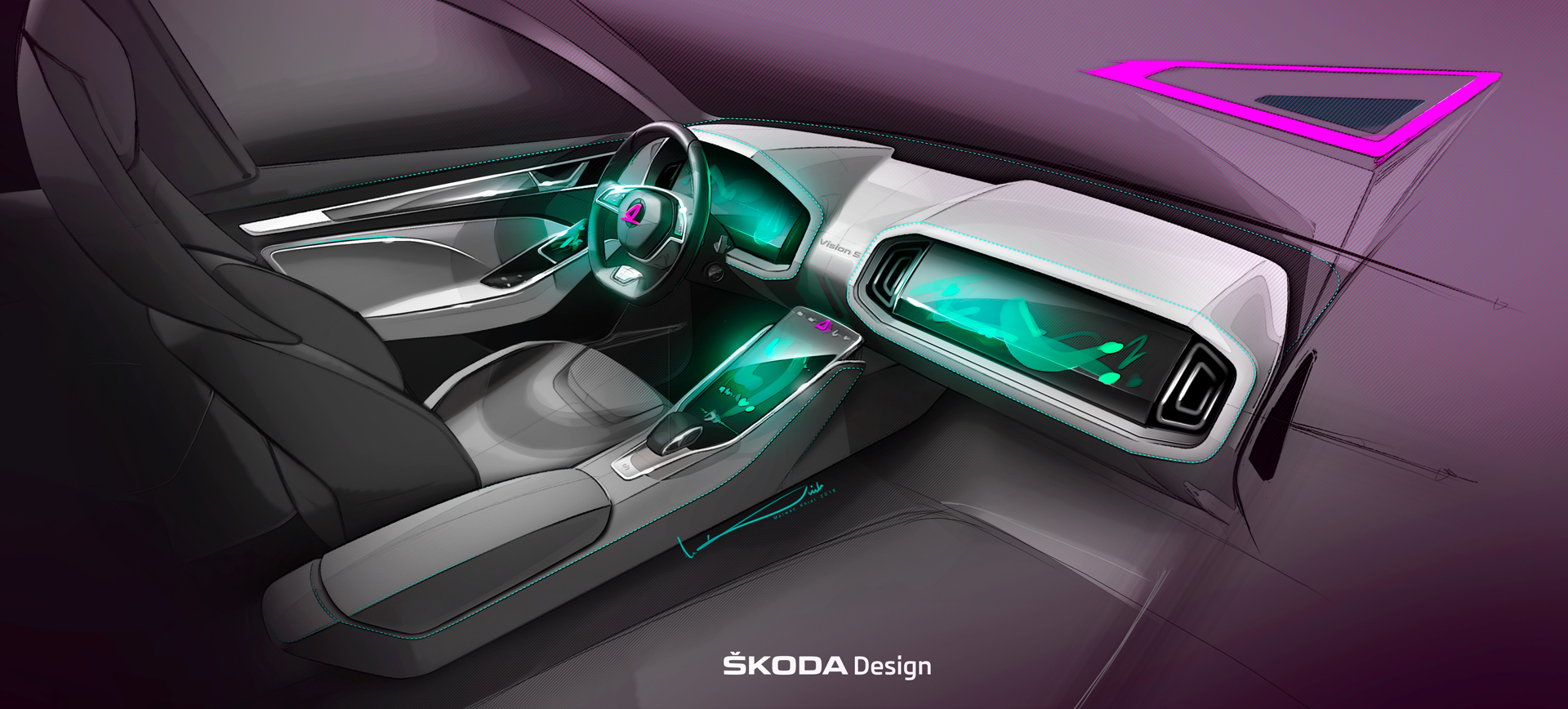 Skoda VisionS Concept, 2016 - Interior Design Sketch