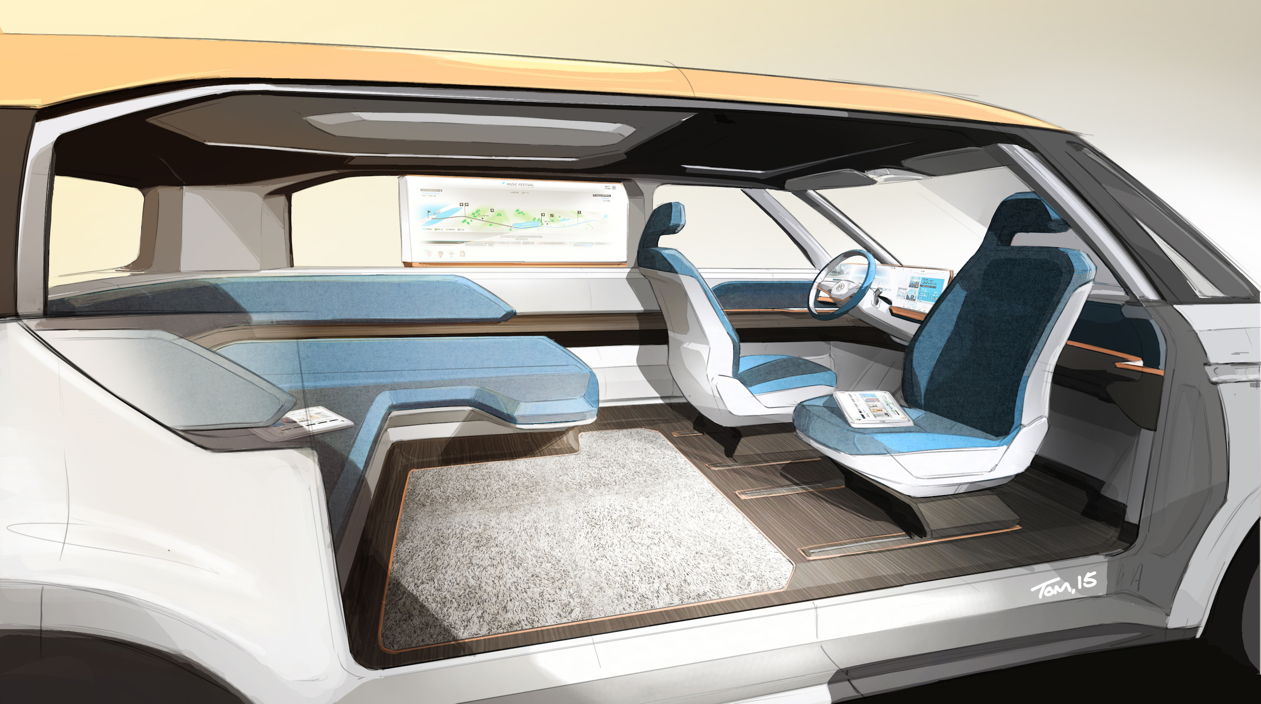 Volkswagen Budd-e Concept, 2016 - Interior Design Sketch