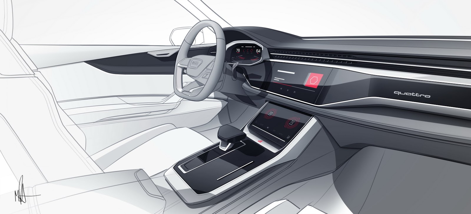 Audi Q8 concept, 2017 - Interior Design Sketch