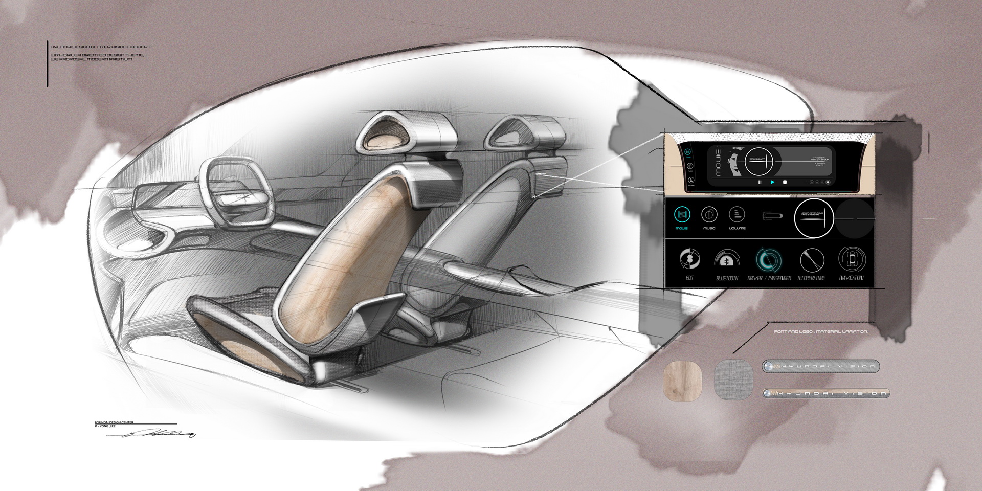 Hyundai Le Fil Rouge Concept, 2018 - Interior Design Sketch