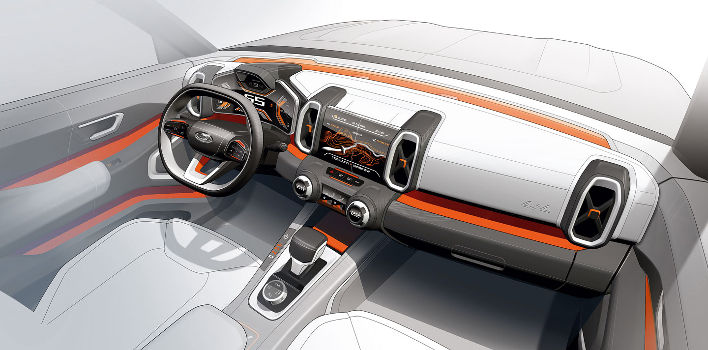Lada 4x4 Vision, 2018 - Interior Design Sketch