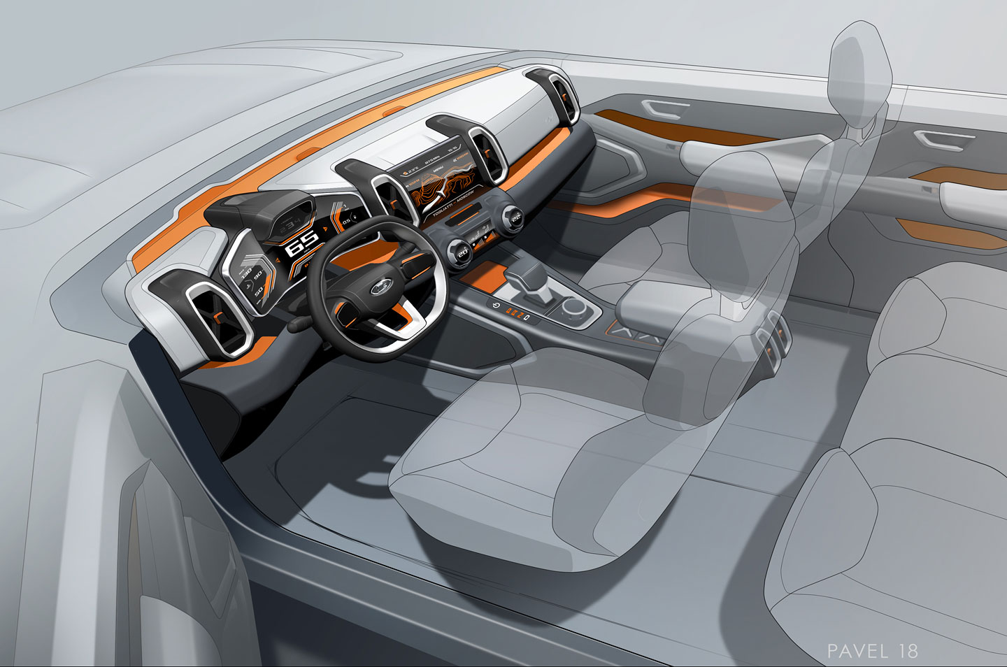 Lada 4x4 Vision, 2018 - Interior Design Sketch