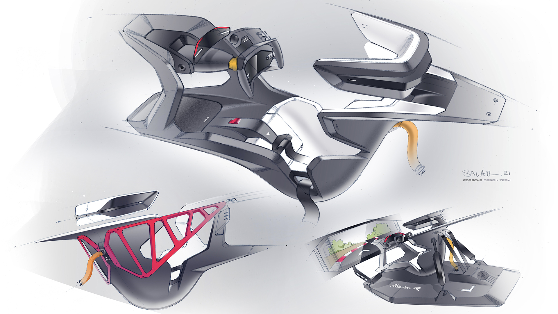 Porsche Mission R, 2021 – Design sketch – Interior