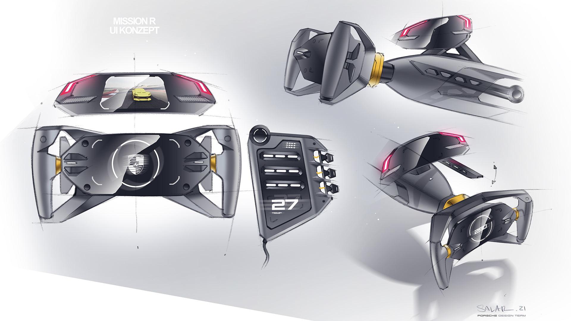 Porsche Mission R, 2021 – Design sketch – Interior