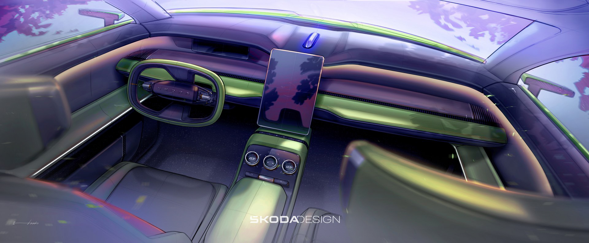 Skoda Vision 7S Concept, 2022 – Design Sketch – Interior