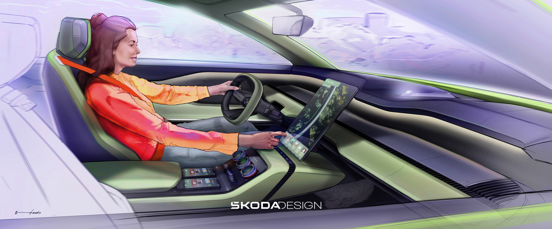 Skoda Vision 7S Concept, 2022 – Design Sketch – Interior