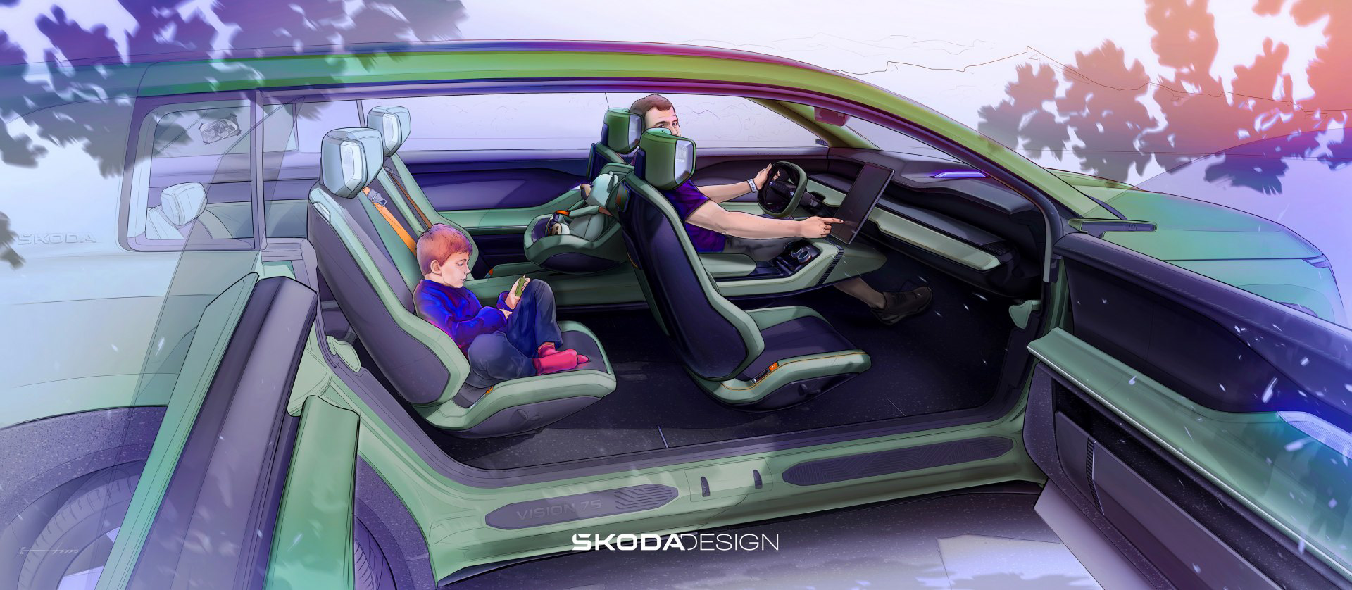 Skoda Vision 7S Concept, 2022 – Design Sketch – Interior