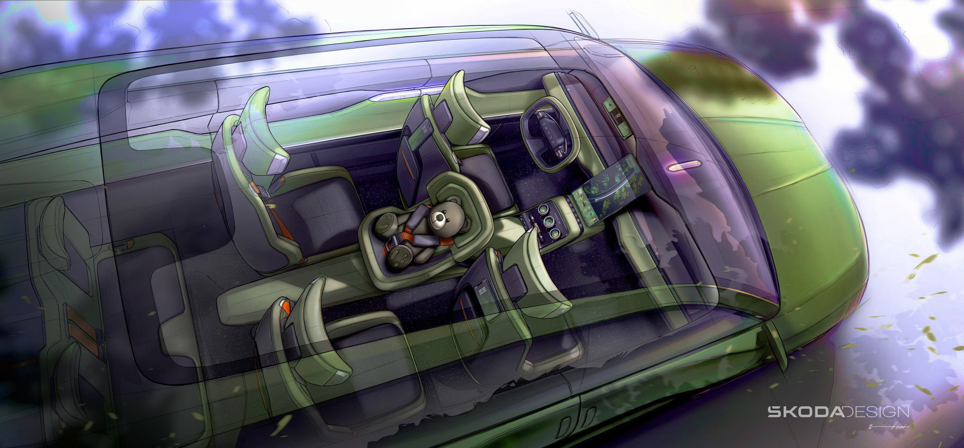 Skoda Vision 7S Concept, 2022 – Design Sketch – Interior