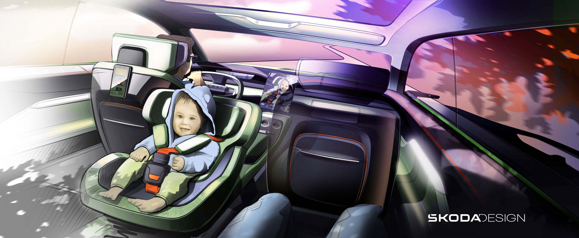 Skoda Vision 7S Concept, 2022 – Design Sketch – Interior