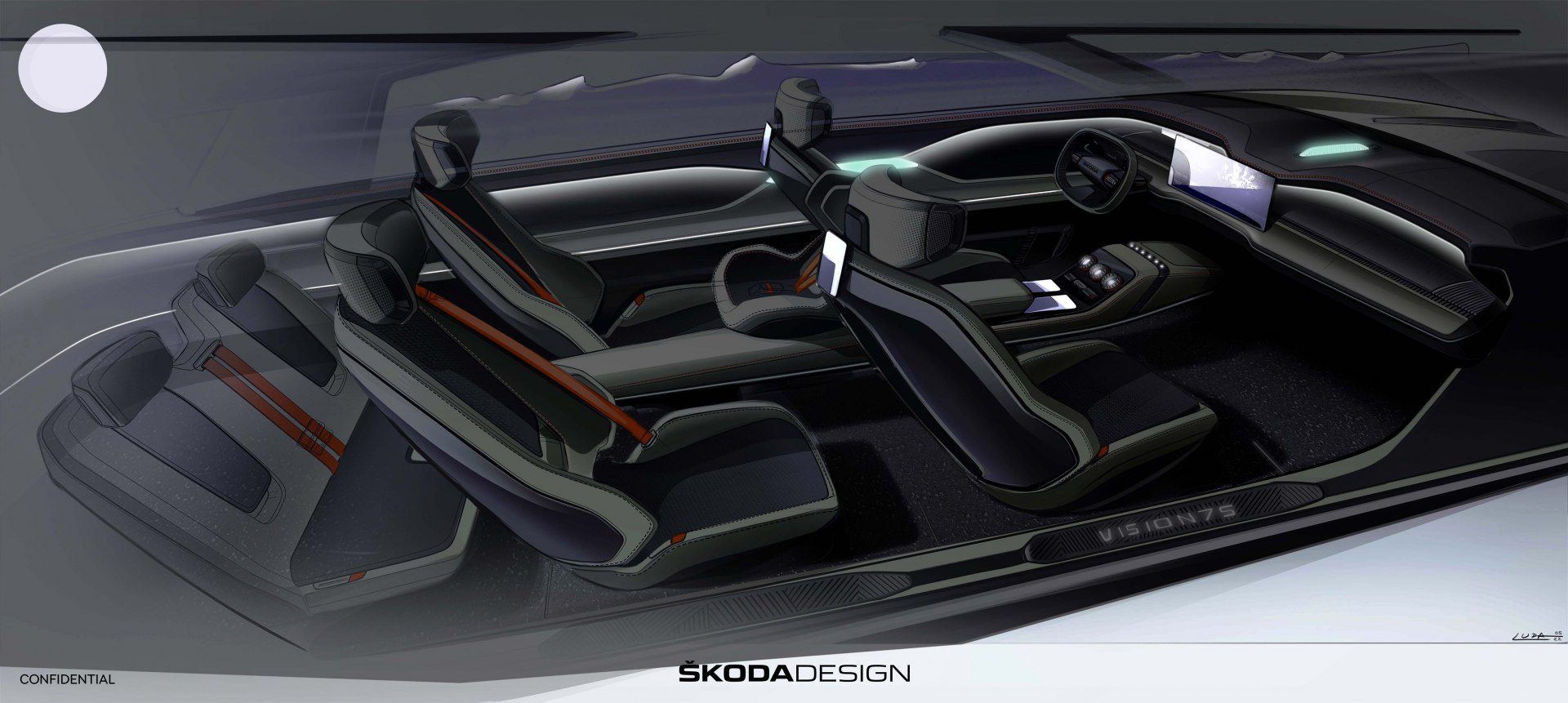 Skoda Vision 7S Concept, 2022 – Design Sketch – Interior