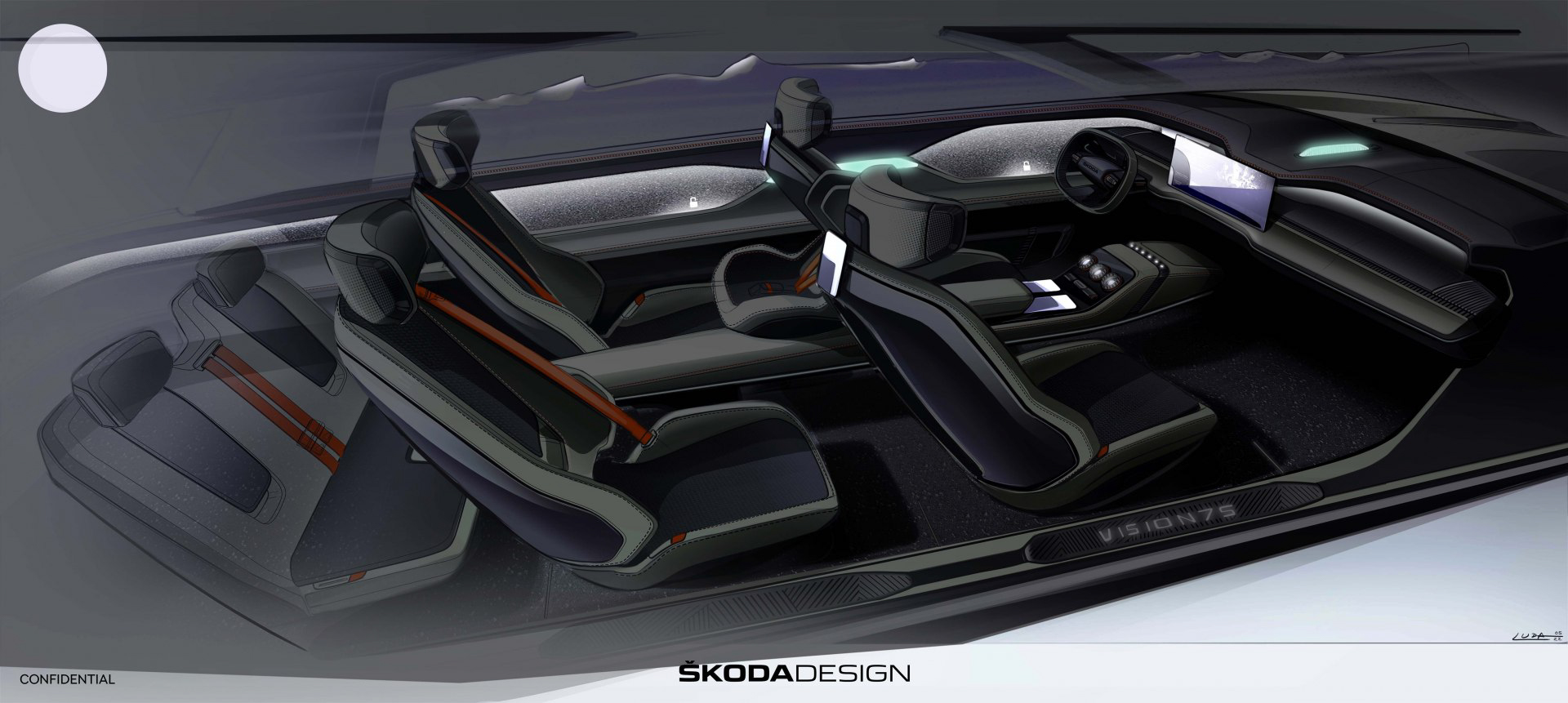 Skoda Vision 7S Concept, 2022 – Design Sketch – Interior