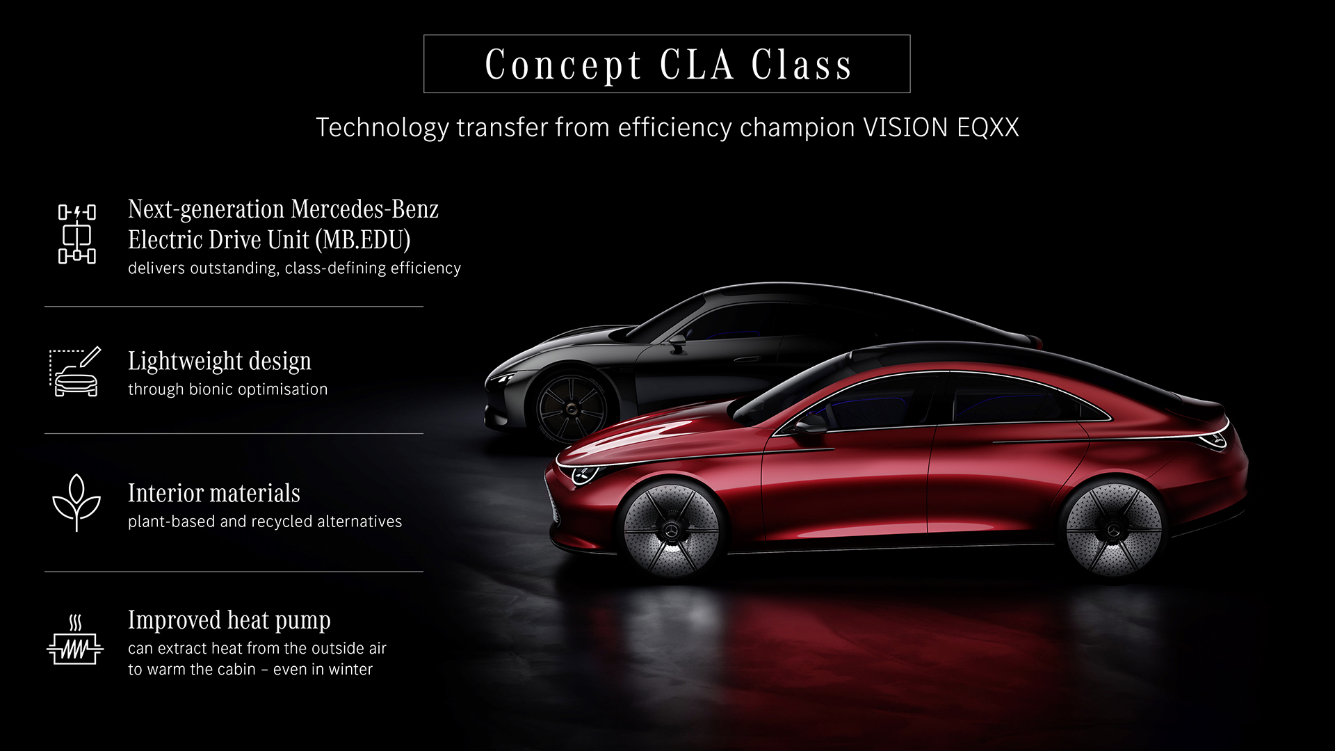 Mercedes-Benz Concept CLA Class, 2023 – Adapting and transferring the know-how gained through the era-defining technology programme, VISION EQXX, and bringing numerous innovations a step closer to series production