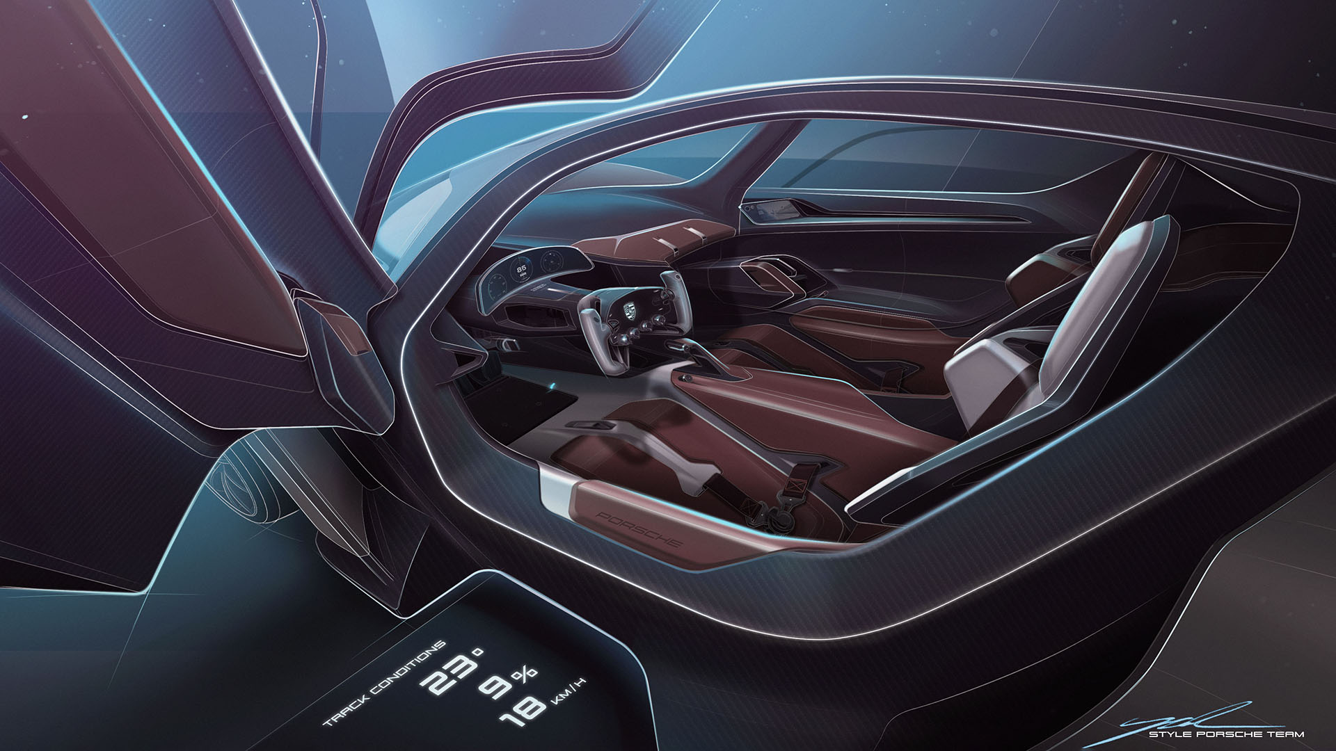 Porsche Mission X Hypercar Concept, 2023 – Interior – Design Sketch
