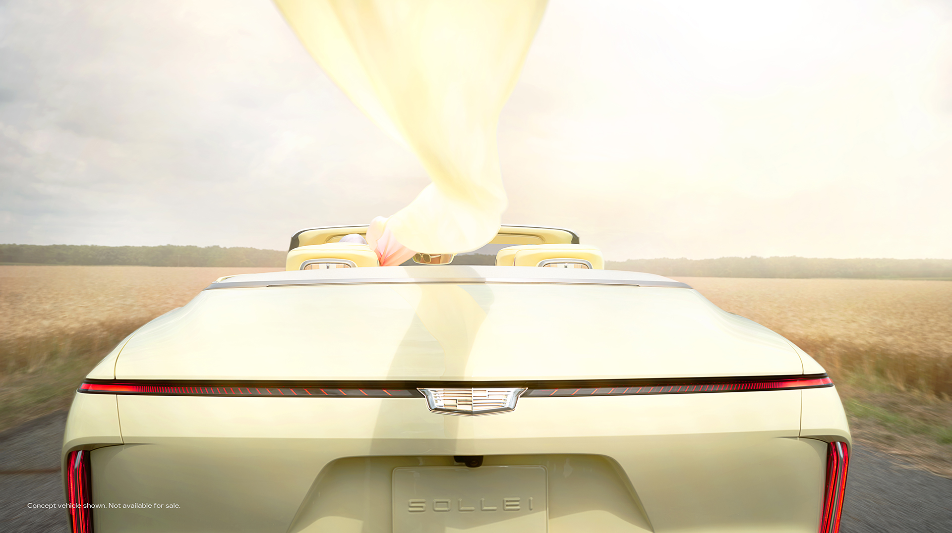 Rear view of Cadillac SOLLEI concept vehicle in Manila Cream