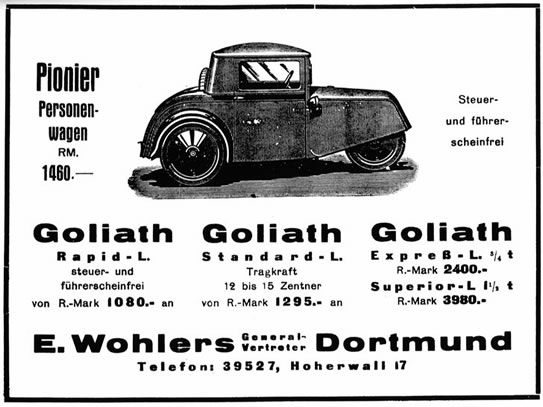 Goliath Pionier, 1932 - Advertising