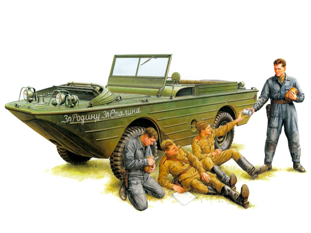 Russian Tank Division Reconnaissance Team with Amphibious 1/4 Ton 4×4 Truck - Tamiya Boxart by Masami Onishi