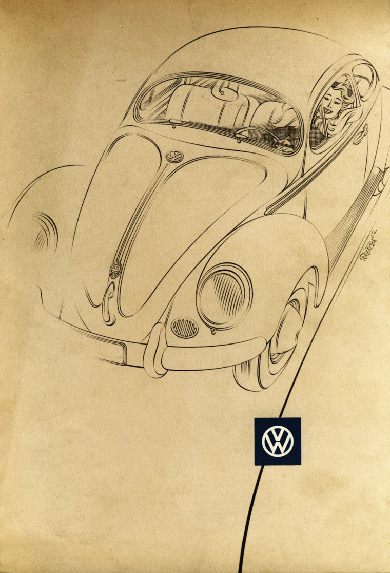 Volkswagen Beetle - Sales Brochure Cover (1952-53): Graphic by Bernd Reuters