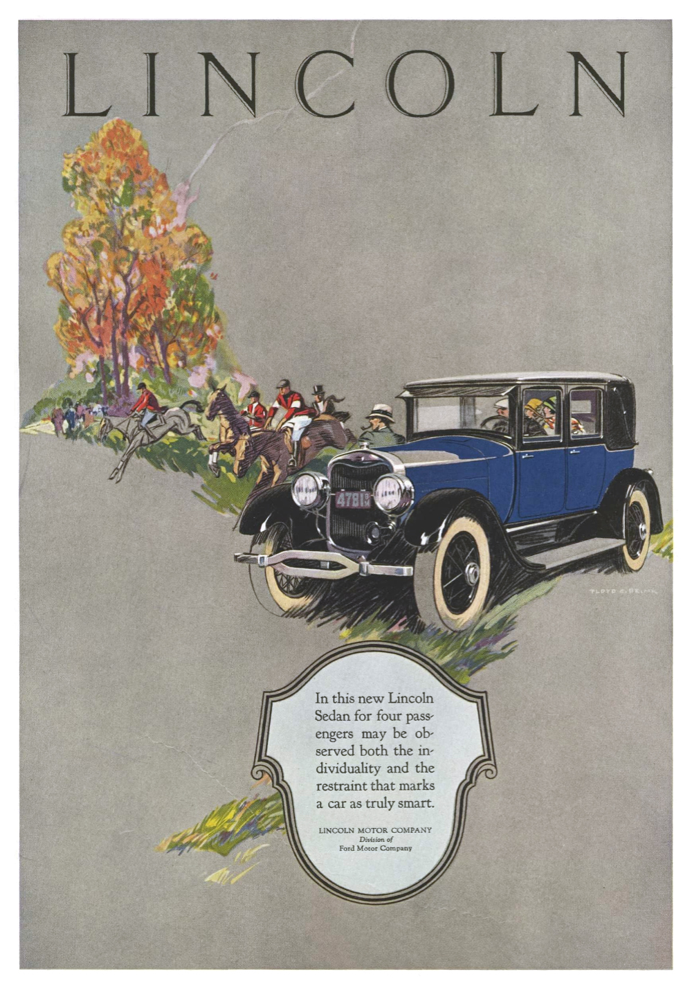 Lincoln Ad (November, 1925): 4-Passenger Sedan - Illustrated by Floyd Brink