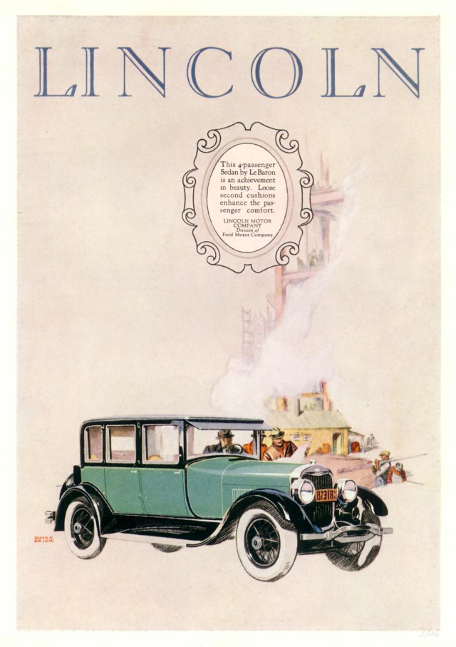Lincoln Ad (March, 1926): 4-Passenger Sedan by Le Baron - Illustrated by Floyd Brink