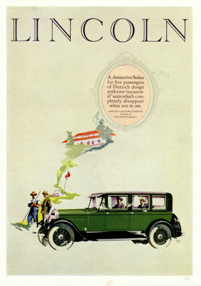 Lincoln Ad (August, 1926): 5-Passenger Sedan by Dietrich - Illustrated by Fred Cole