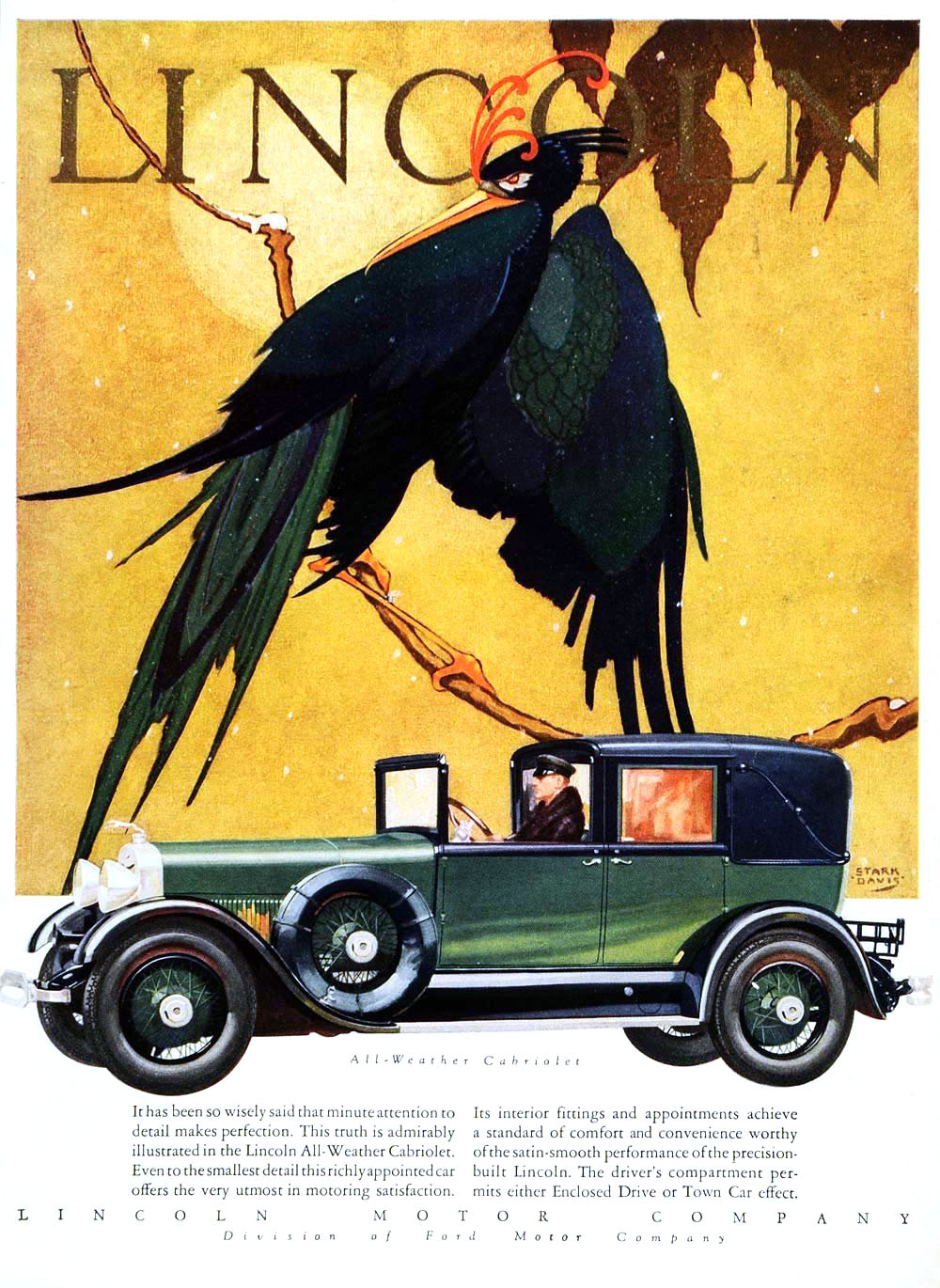 Lincoln Ad (January, 1928): All-Weather Cabriolet - Illustrated by Stark Davis