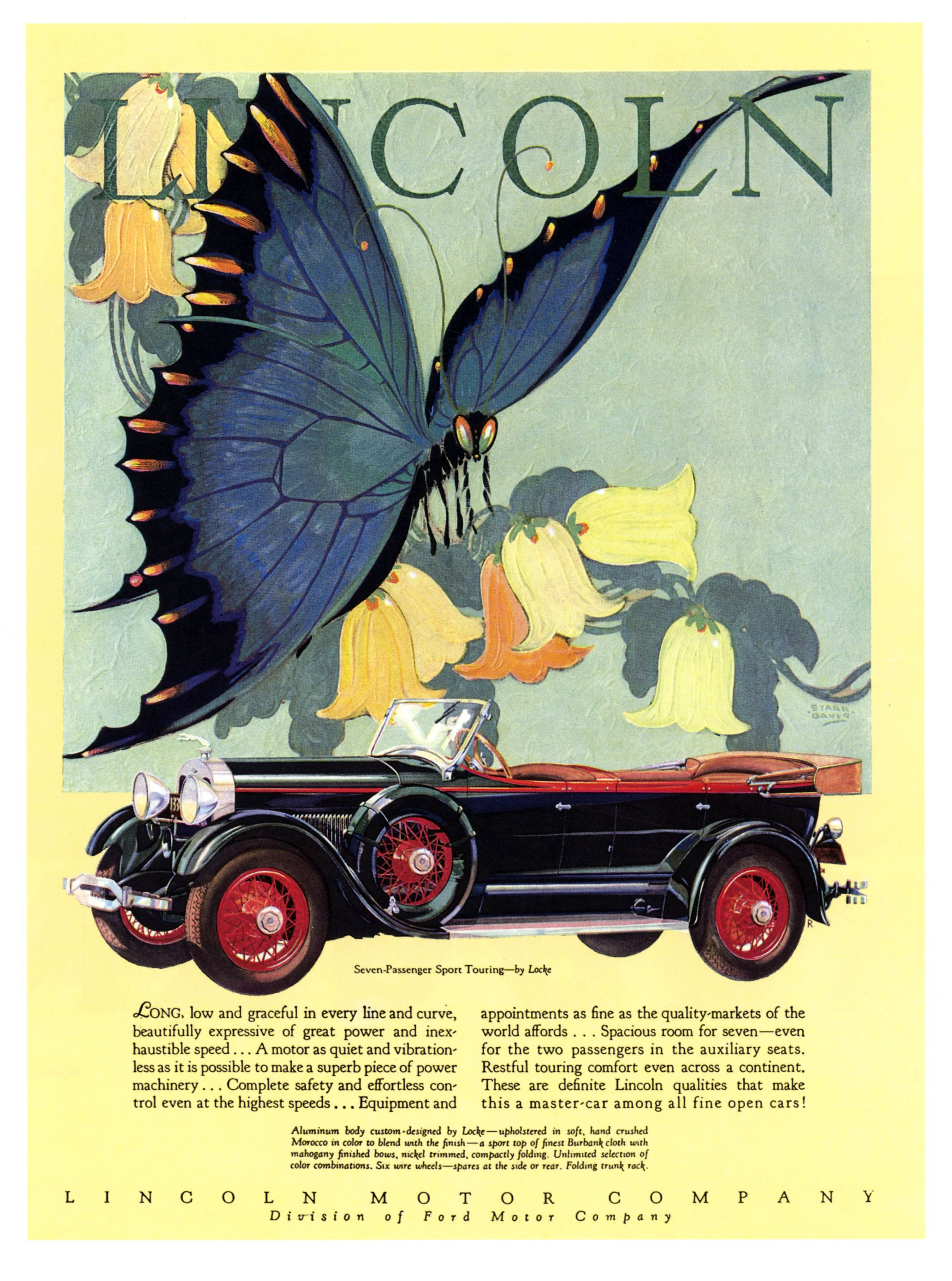 Lincoln Ad (1928): Seven-Passenger Sport Touring by Locke - Illustrated by Stark Davis