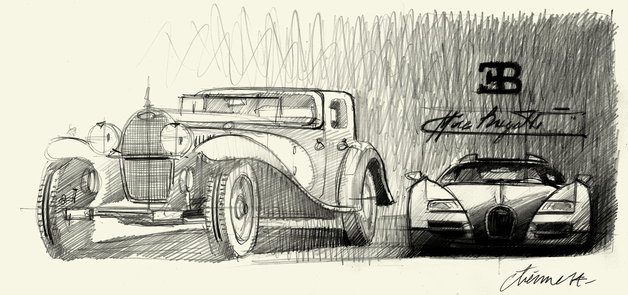 Design Sketch - Type-41 and Legend 'Ettore Bugatti'