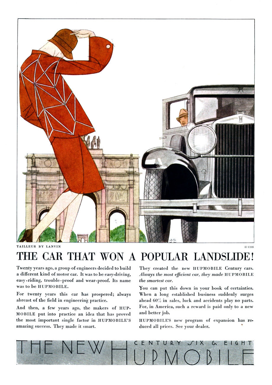 Hupmobile Advertising Art by Bernard Boutet de Monvel (June, 1929): Tailleur by Lanvin