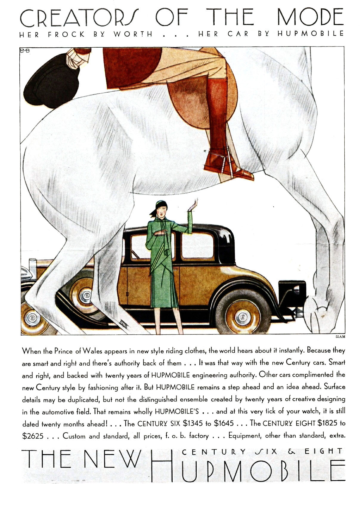 Hupmobile Advertising Art by Bernard Boutet de Monvel (May, 1929): Creators of the Mode - Her Frock by Worth... Her Car by Hupmobile