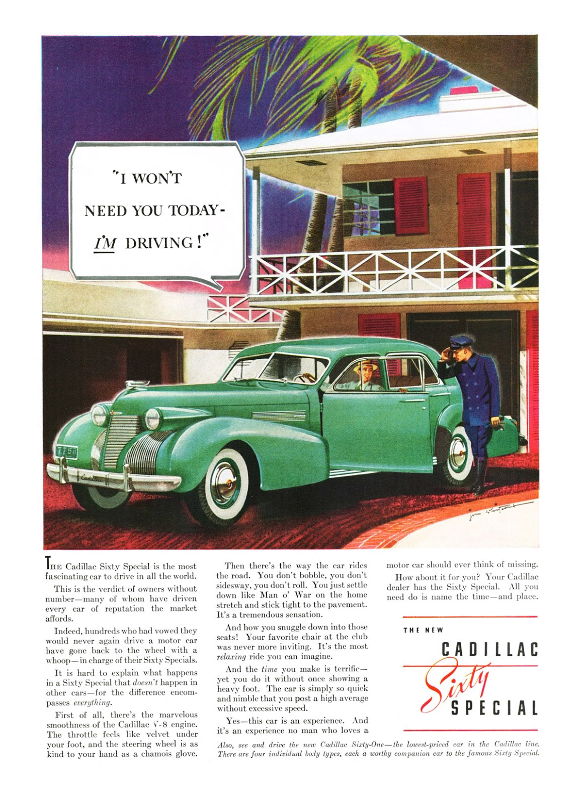 Cadillac Sixty Special Ad (1939) - Illustrated by Jon Whitcomb