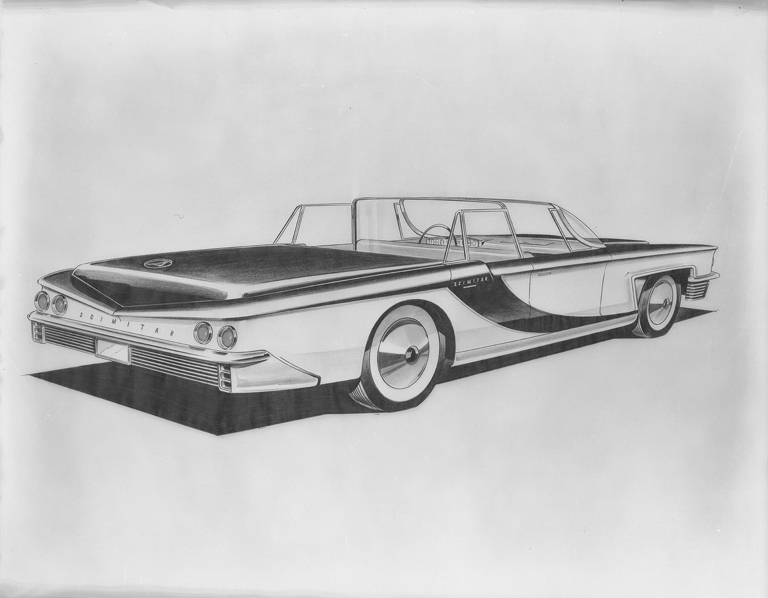 Scimitar Town Car Phaeton Design Sketch by Brooks Stevens, 1958