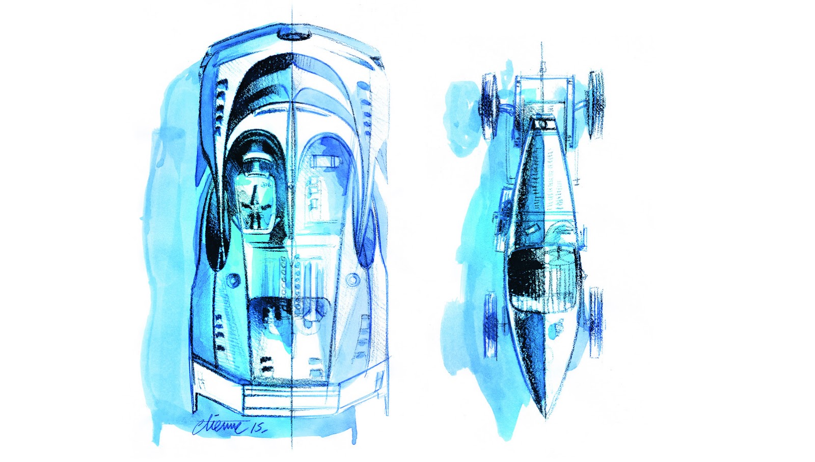Bugatti Vision Gran Turismo (2015) - Design Sketch - Top view with Bugatti Type 35