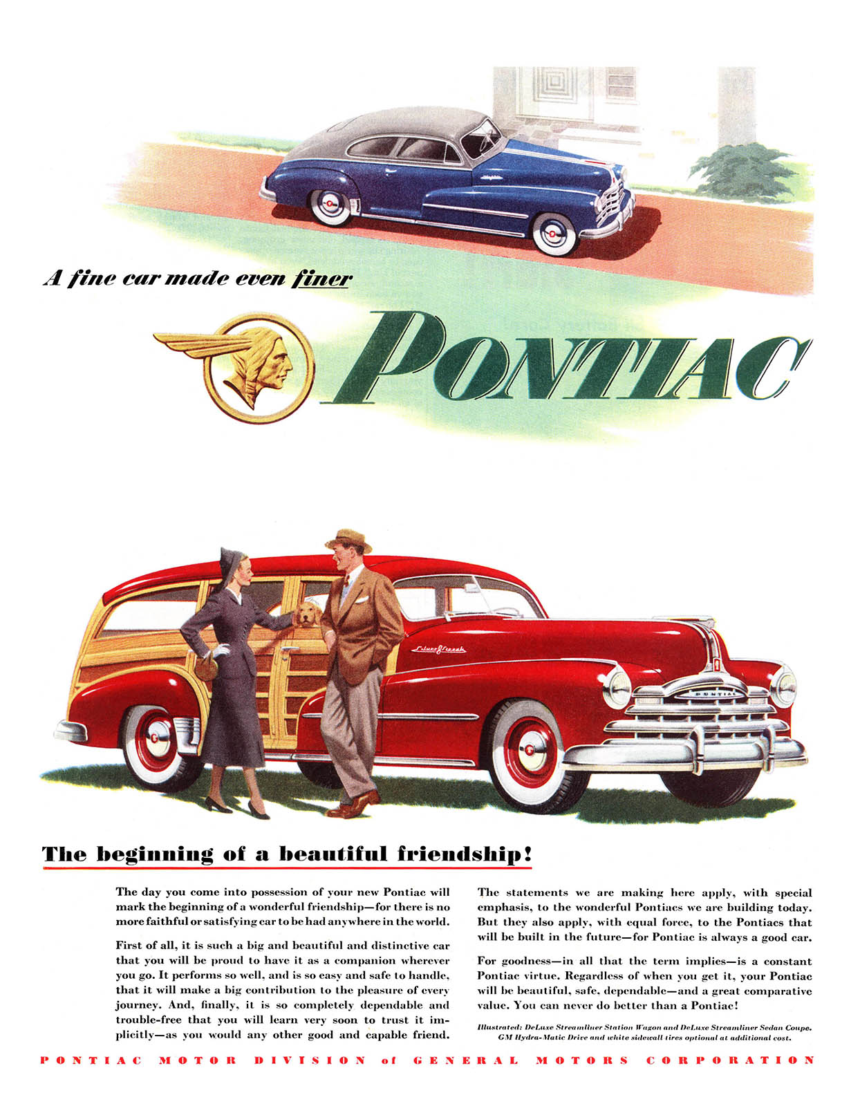 Pontiac DeLuxe Streamliner Station Wagon/DeLuxe Streamliner Sedan Coupe Ad (October, 1948): The beginning of a beautiful friendship!