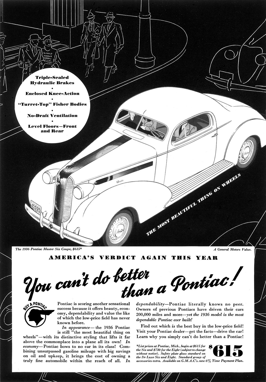 Pontiac Master Six Coupe Ad (January, 1936): America's verdict again this year - You can't do better than a Pontiac!