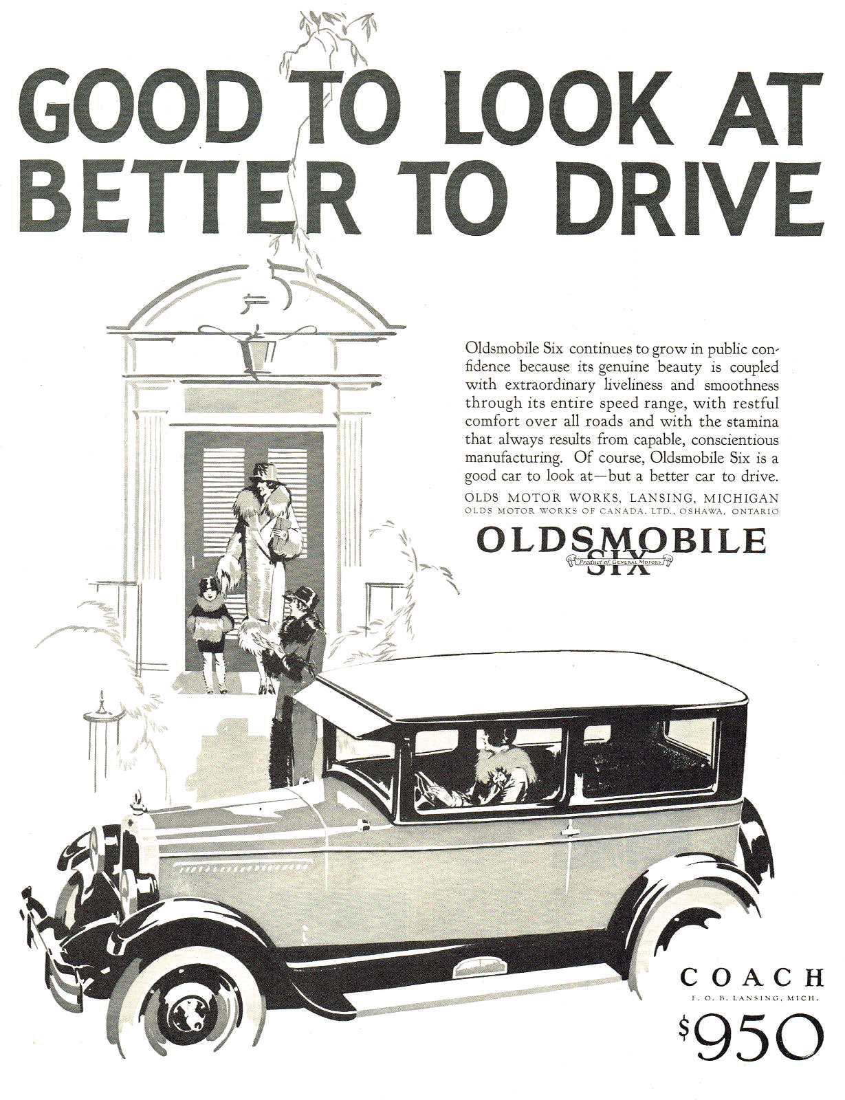 Oldsmobile Six DeLuxe Coach Ad (March-April, 1926): Good to look at, better to drive
